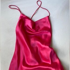 Forever Unique - Pink Silky Satin Cowl Neck Slip Dress